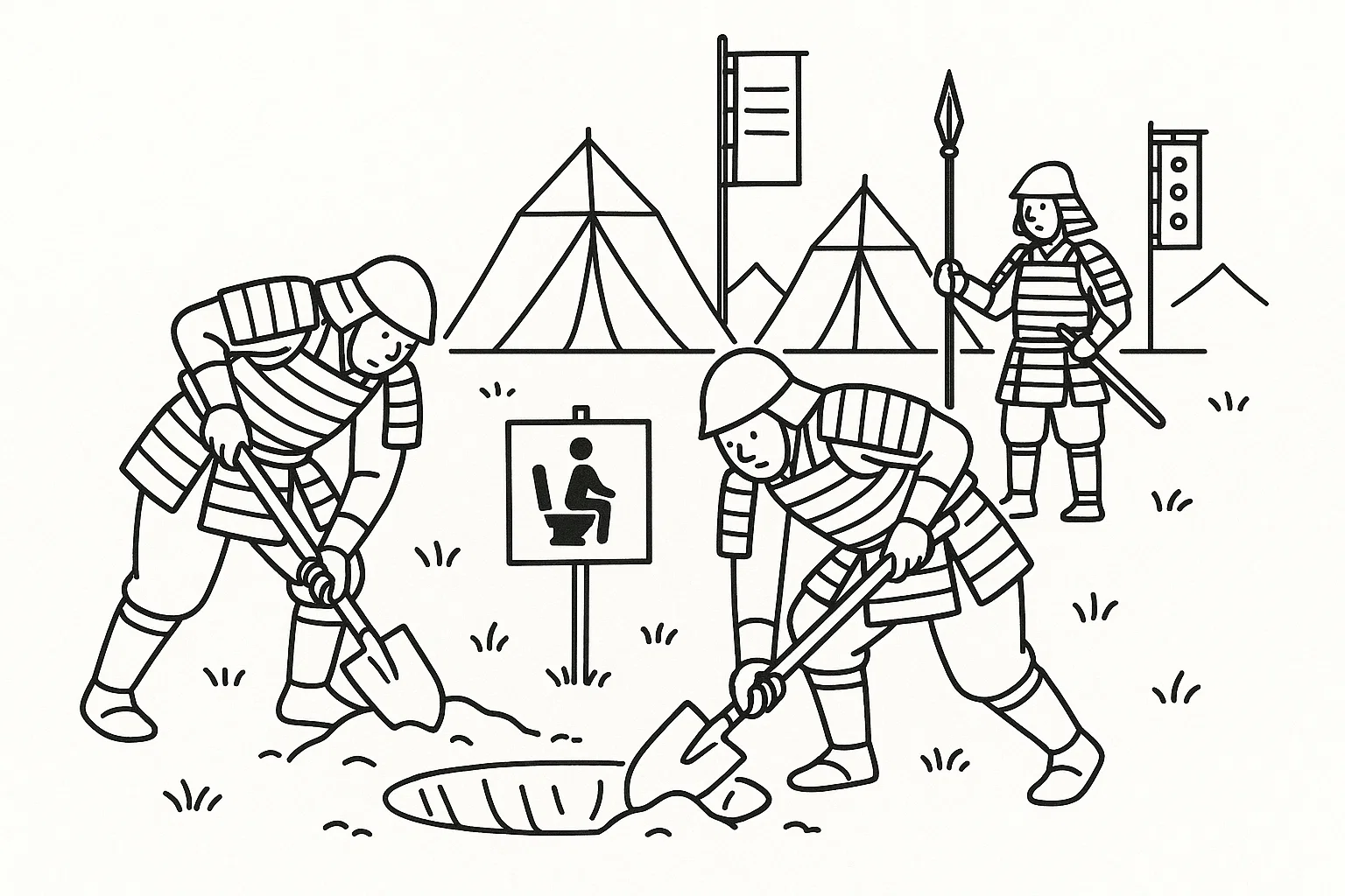 戦場でトイレ用の穴を掘る兵士たち