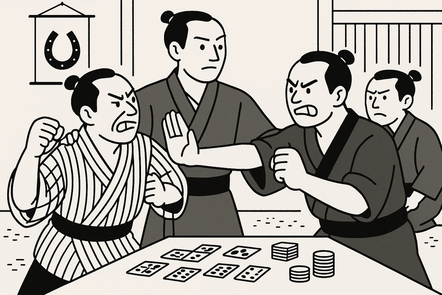 賭場で喧嘩を仲裁する博徒