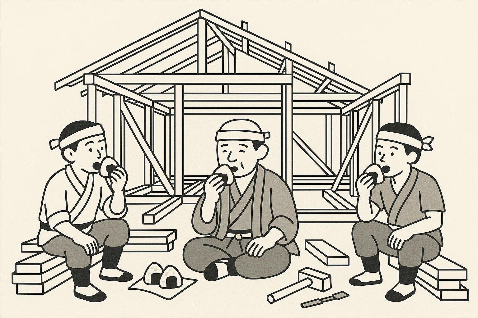 休憩中の大工さん