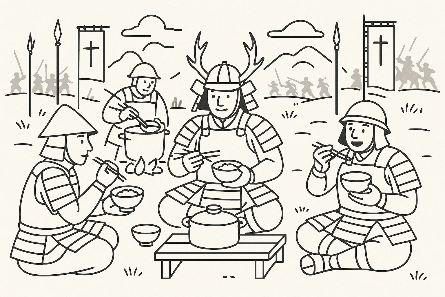 戦国時代の戦時中の食事風景