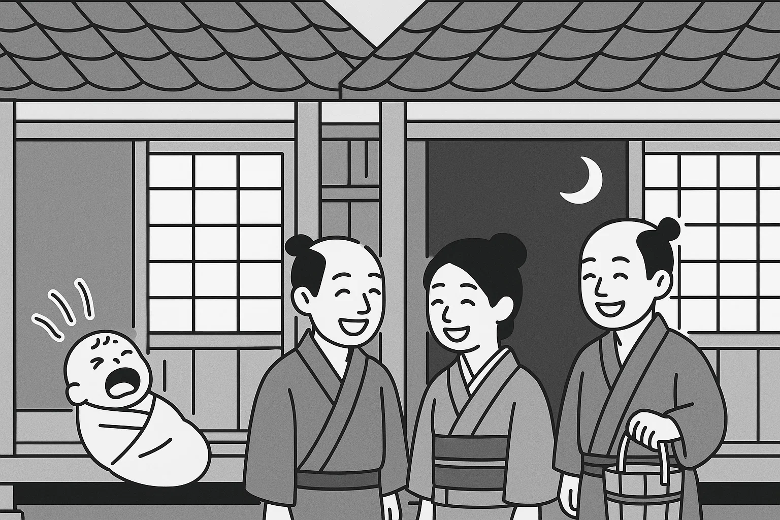 長屋の赤ちゃんの夜泣き。でも、優しく見守る近所の面々