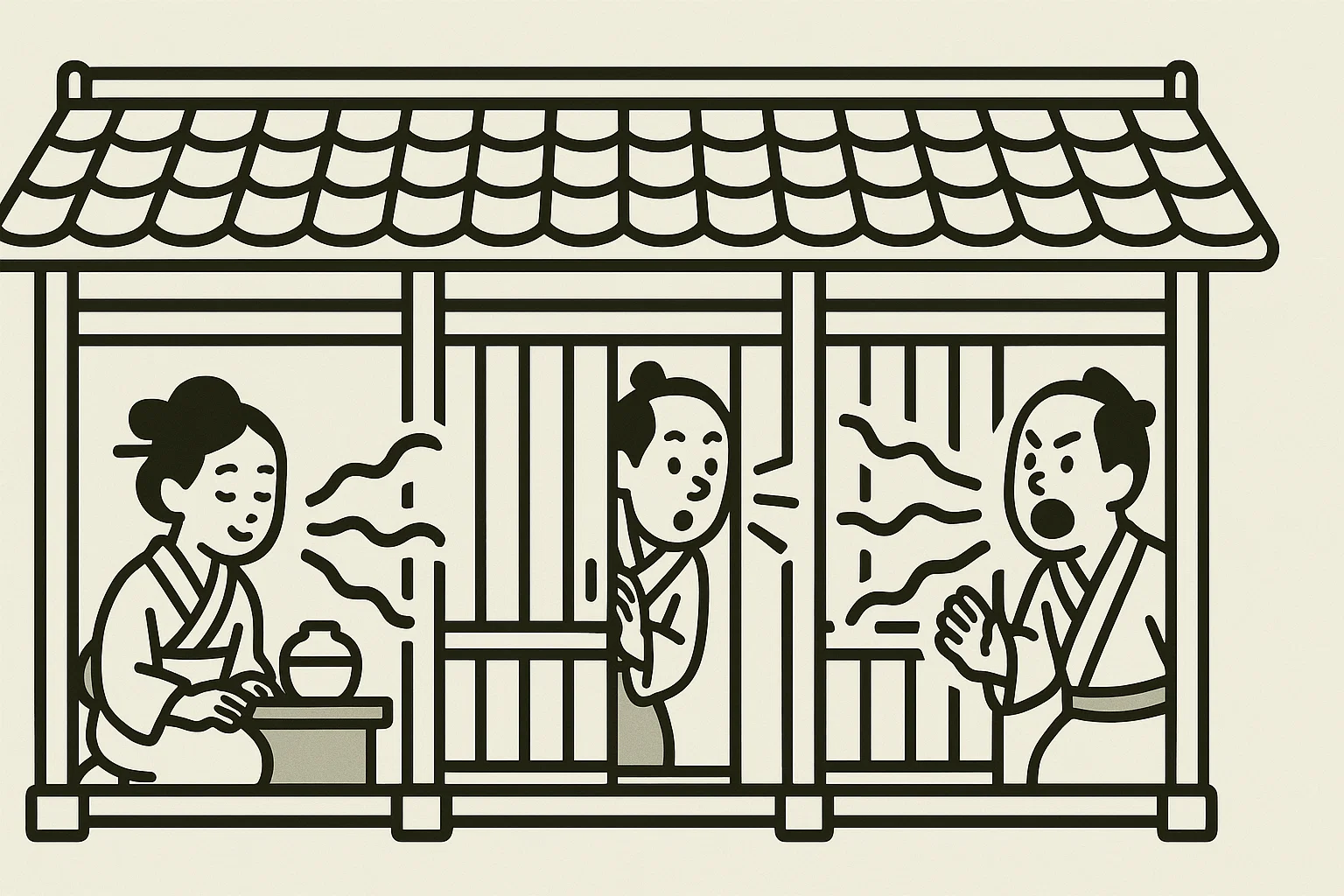 屋から音が漏れる様子をシンプルなイラストで描写